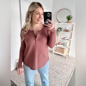 Ada Casey Womens Waffle Henley Size Small Pink Casual Layers Lounge Normcore